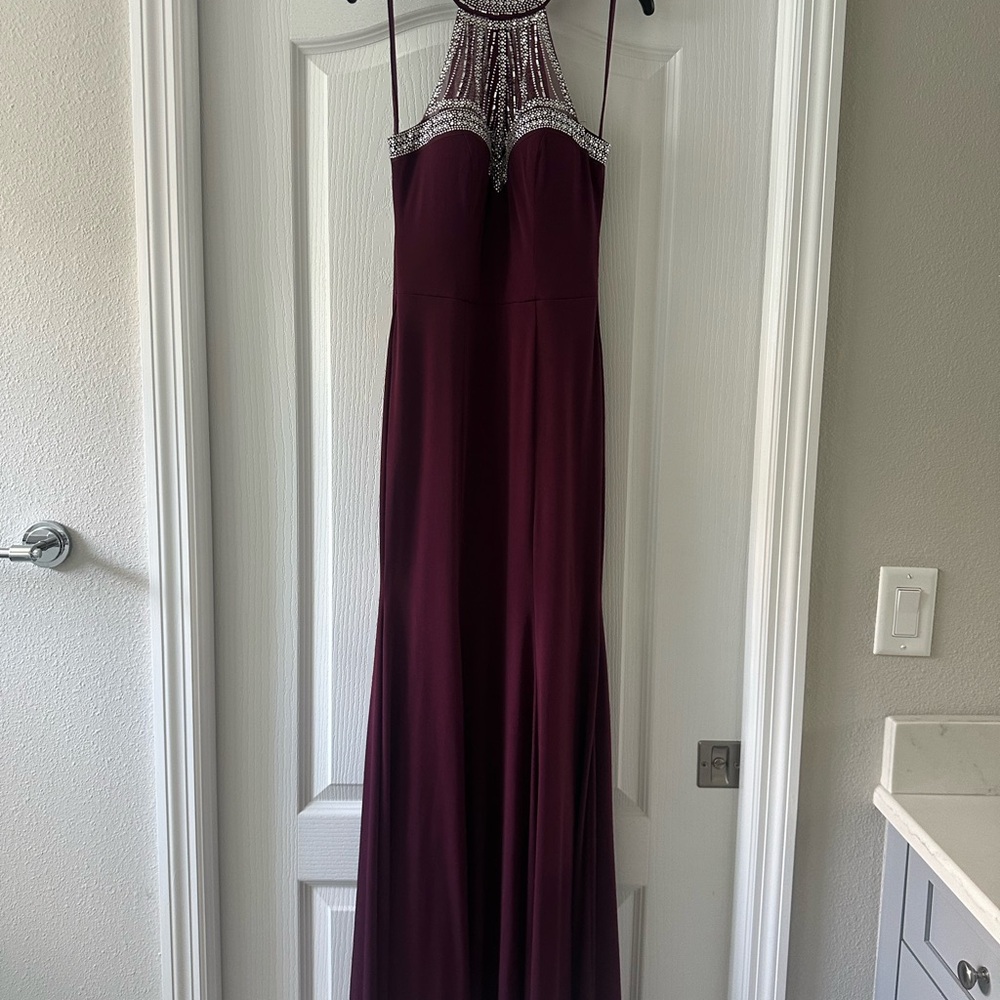 TLC Burgundy Maxi Dress with Beaded Neckline